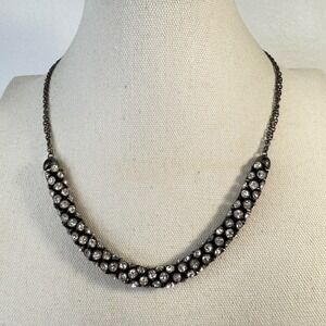 Tubular Crystal Necklace Gunmetal Black Classic Statement